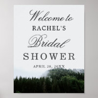 Foggy Pine Trees Rain Forest Bridal Shower Sign