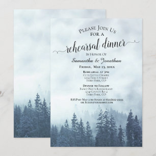 Foggy Pine Woods Blue Wedding Rehearsal & Dinner Invitation
