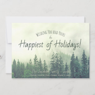Foggy Pines Rustic Watercolor Happiest Holidays Holiday Card