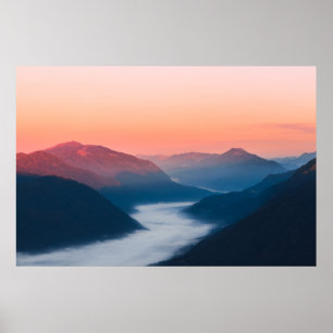 Foggy river Soča at sunrise Poster