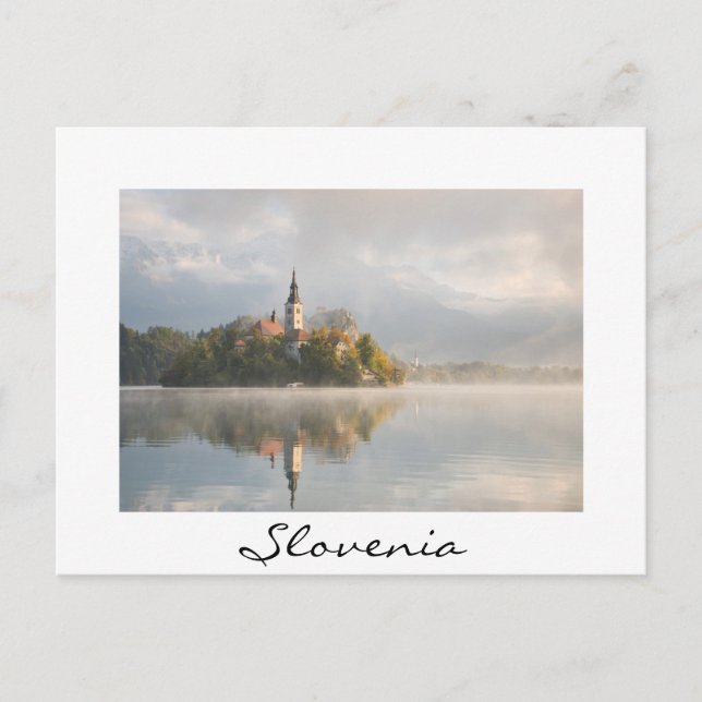 Foggy Slovenia sunrise white postcard (Front)