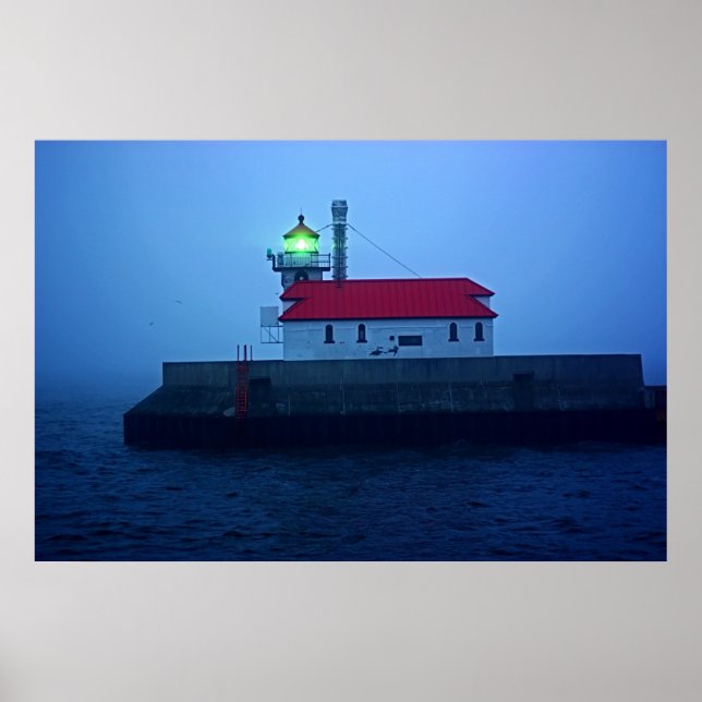 Foggy South Pier Lighthouse Poster (Front)