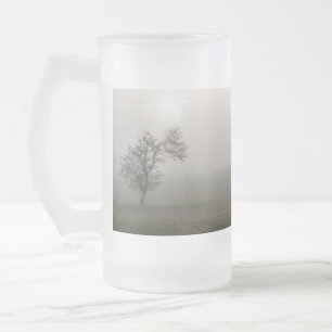 Foggy Starburst Tree Landscape Frosted Glass Beer Mug