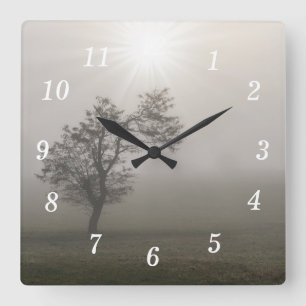Foggy Starburst Tree Landscape Wall Clock