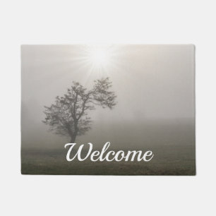 Foggy Starburst Tree Landscape Welcome Doormat