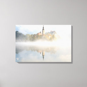 Foggy sunrise at Lake Bled Canvas Print