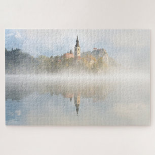 Foggy sunrise at Lake Bled Jigsaw Puzzle