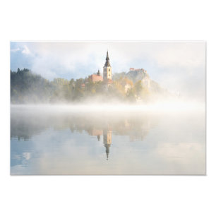 Foggy sunrise at Lake Bled Photo Print
