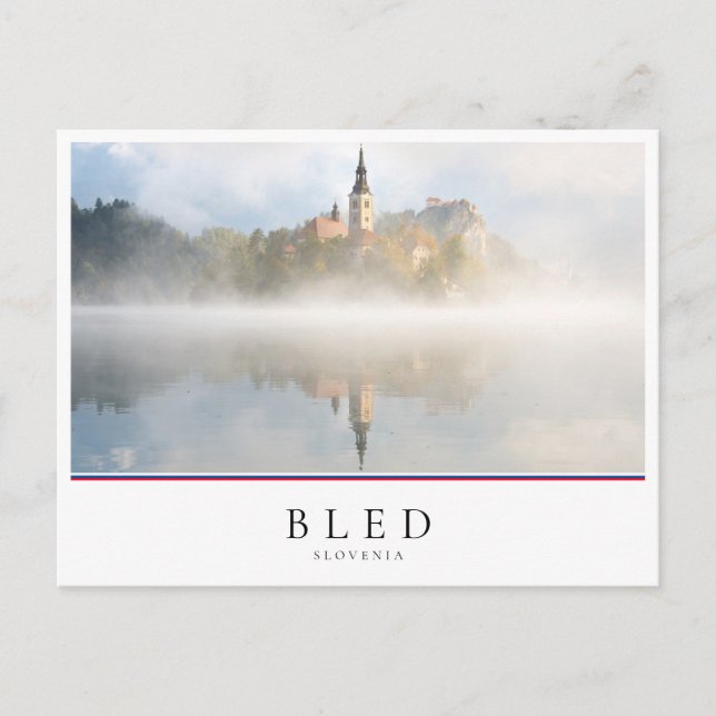Foggy sunrise at Lake Bled Postcard (Front)