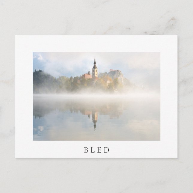 Foggy sunrise at Lake Bled Postcard (Front)