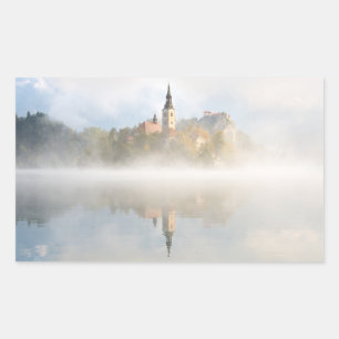 Foggy sunrise at Lake Bled Rectangular Sticker
