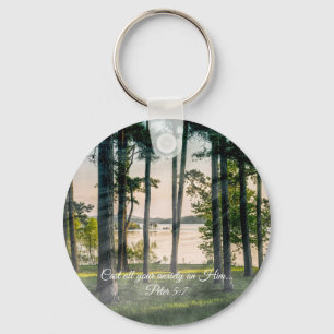 Foggy Trees At Table Rock Bible Verse Key Ring