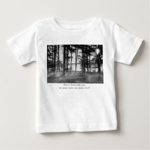 Foggy Trees At Table Rock Grayscale Bible Verse Baby T-Shirt