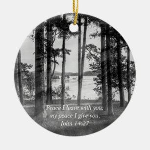 Foggy Trees At Table Rock Grayscale Bible Verse Ceramic Tree Decoration