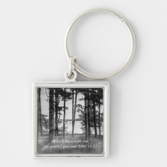 Foggy Trees At Table Rock Grayscale Bible Verse Key Ring (Front)