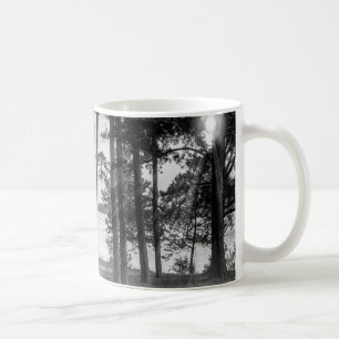 Foggy Trees At Table Rock Grayscale Coffee Mug