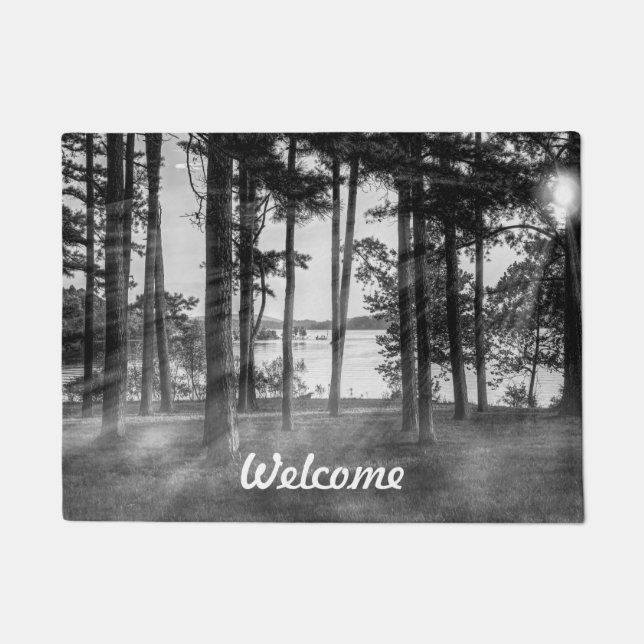 Foggy Trees At Table Rock Grayscale Doormat (Front)