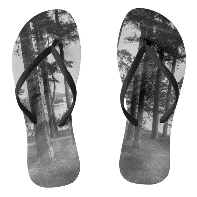 Foggy Trees At Table Rock Grayscale Flip Flops (Footbed)
