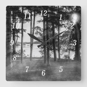 Foggy Trees At Table Rock Grayscale Wall Clock