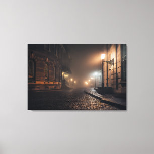 Foggy Victorian Cobblestone Alley Glow Canvas Print