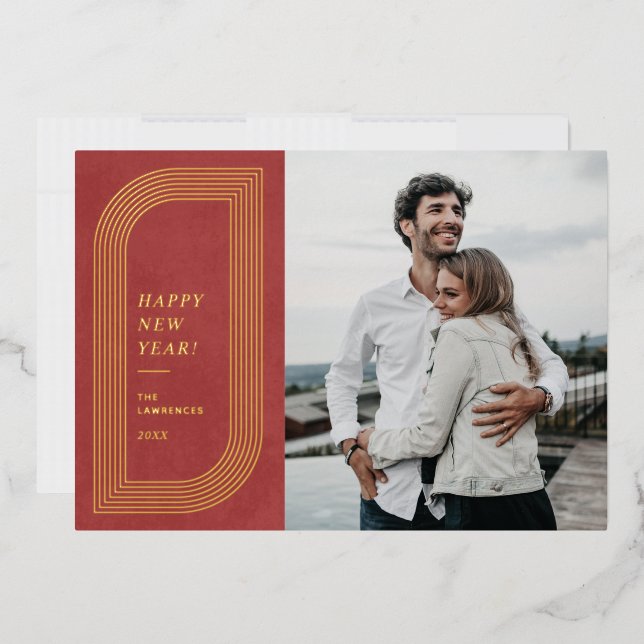 Foil Abstract Geometric New Year's Card - Red (Envelope)