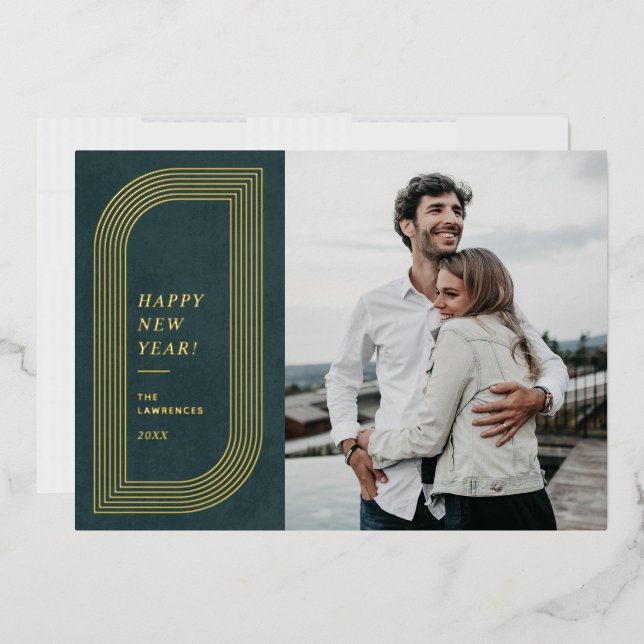 Foil Abstract Geometric New Year's Card - Teal (Envelope)