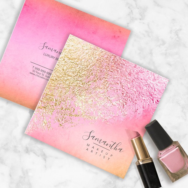 Foil Abstract Gold Peach ID775 Square Business Card (Creator Uploaded)