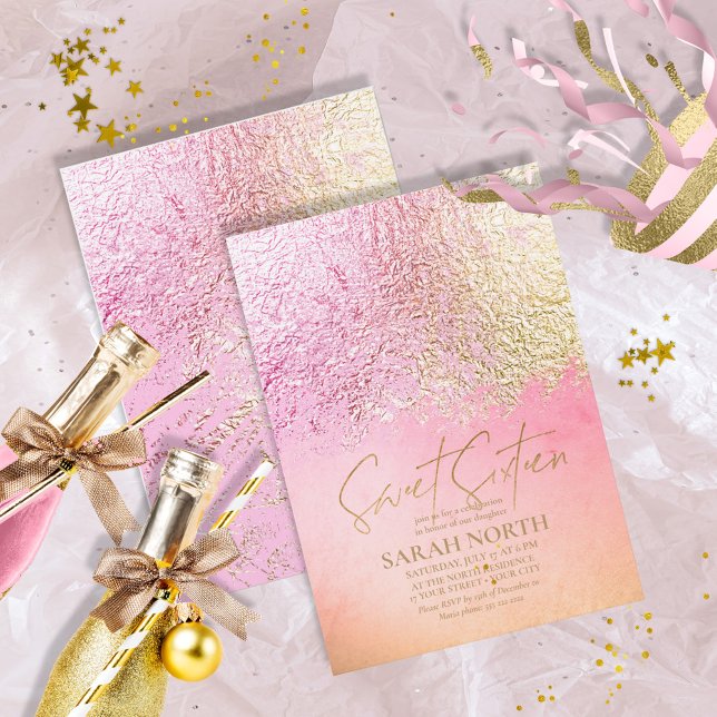 Foil Abstract Sweet Sixteen Gold Peach ID776 Invitation (Creator Uploaded)