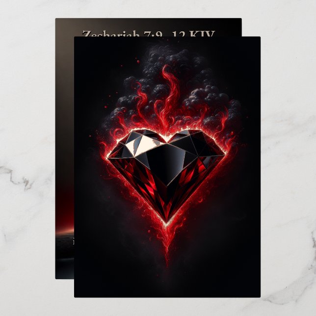 Foil Adamant Heart | Zechariah 7:9–12 KJV Card (Front/Back)