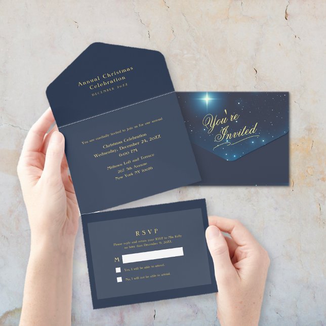 Foil All in One Christmas Star Party Invitation (Foil All in One Christmas Star Invitation (inside and outside))