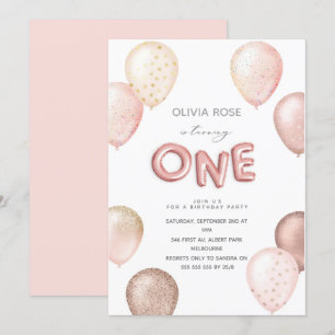 Foil And Glitter Balloons 1st Birthday Party Invit Invitation