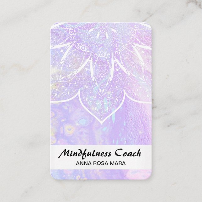 *~* Foil AP2 Pastel Abstract QR code Mandala Business Card (Front)