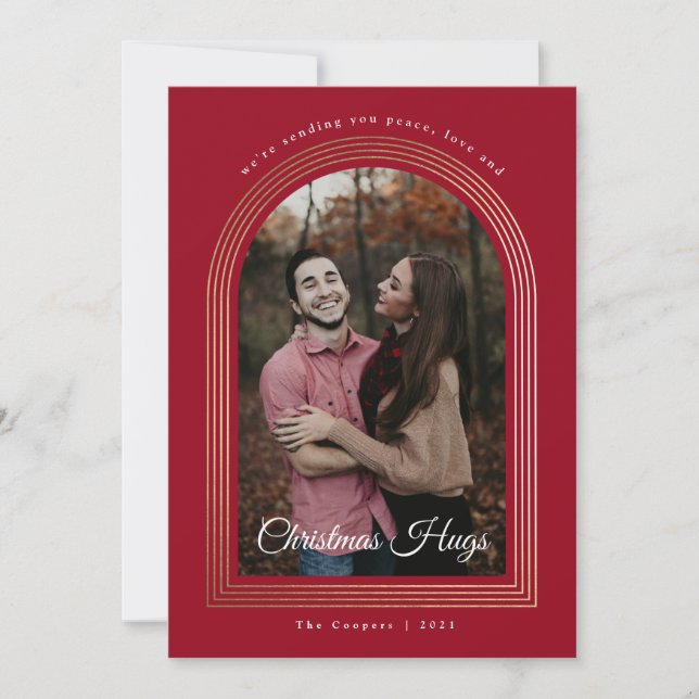 Foil Arches Christmas hugs photo christmas card (Front)