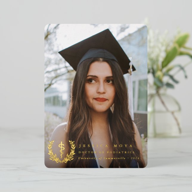 Foil Asclepius Med School Graduation Announcement (Standing Front)