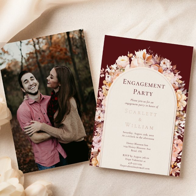 FOIL Autumn Burgundy Arch Photo Engagement Party (Creator Uploaded)