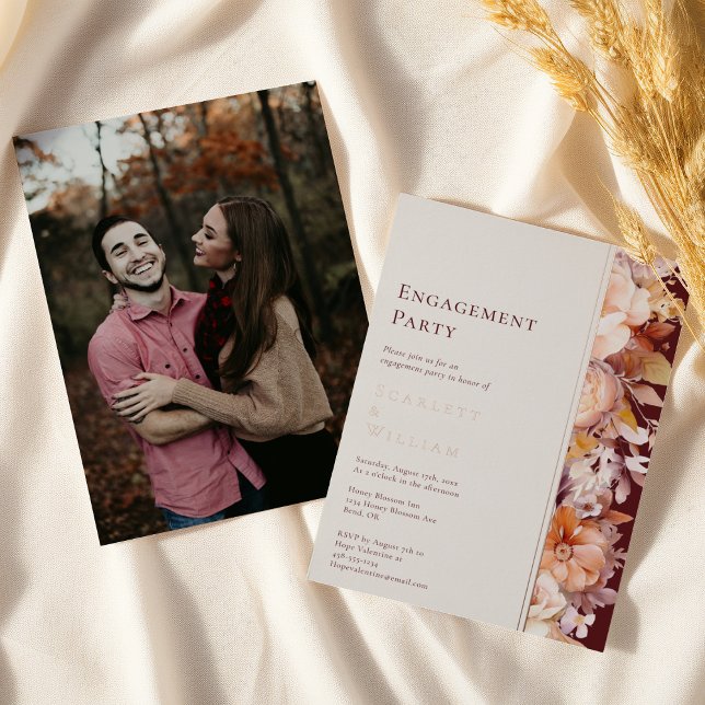 FOIL Autumn Burgundy Modern Photo Engagement Party (Creator Uploaded)