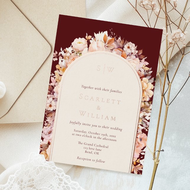 FOIL Autumn Floral Burgundy Arch Monogram Wedding (Creator Uploaded)