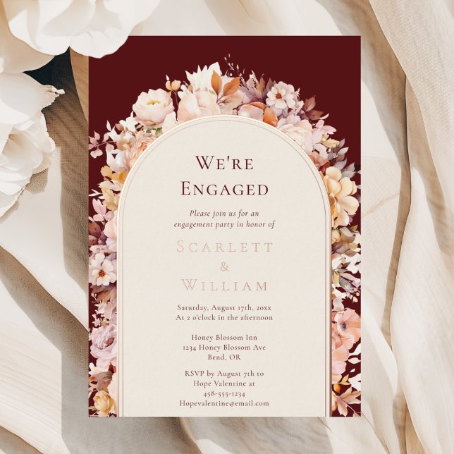 FOIL Autumn Floral Burgundy Arch We're Engaged (Creator Uploaded)