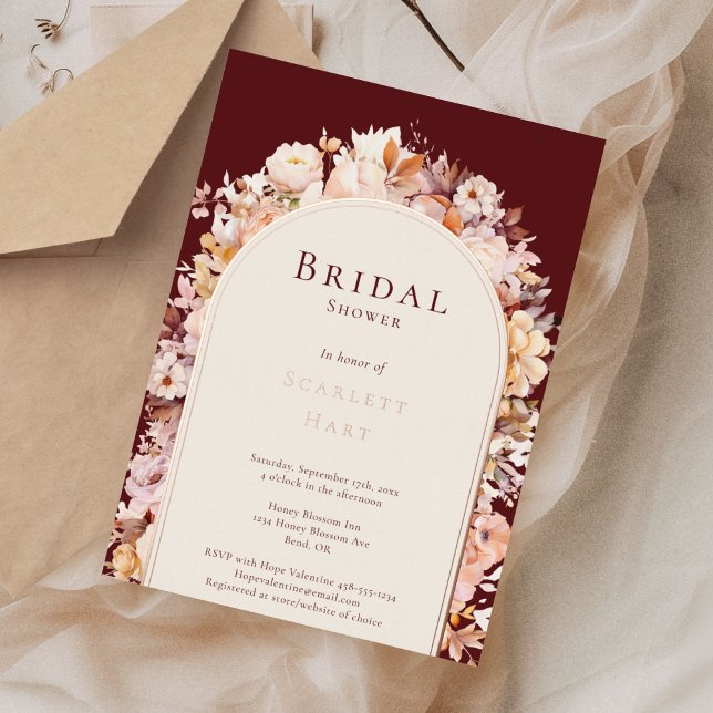 FOIL Autumn Floral Burgundy Cream Bridal Shower (Creator Uploaded)