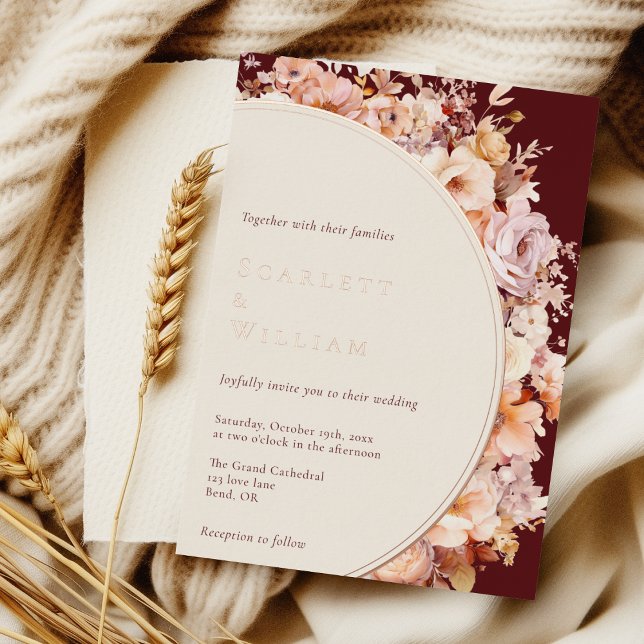 FOIL Autumn Floral Burgundy Cream Modern Wedding (Creator Uploaded)