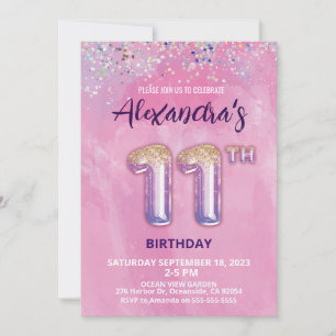 Foil Balloon 11th Birthday Invitation
