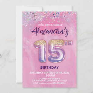 Foil Balloon 15th Birthday Invitation