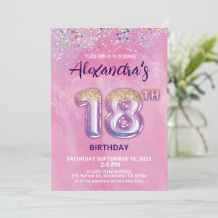 Foil Balloon 18th Birthday Invitation
