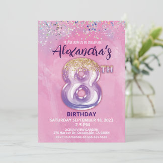 Foil Balloon 8th Birthday Invitation