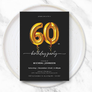 Foil Balloon Black and Gold 60th Birthday Invitation