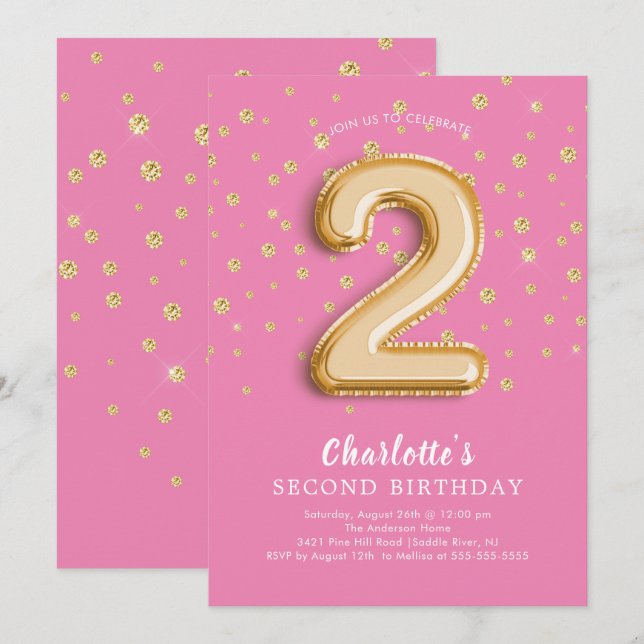 Foil Balloon Floral 2ND Birthday Invitation (Front/Back)