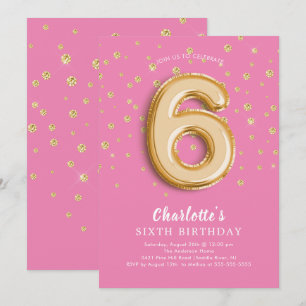 Foil Balloon Floral 6TH Birthday Invitation