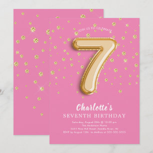 Foil Balloon Floral 7th Birthday Invitation