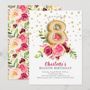 Foil Balloon Floral 8TH Birthday Invitation