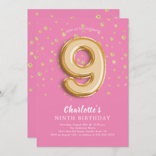 Foil Balloon Floral 9TH Birthday Invitation
